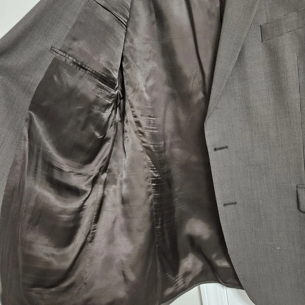 Brooks Brothers Suit Men 46L Brown 346‎ Stretch Houndstooth 2-Button Pleat 37x30